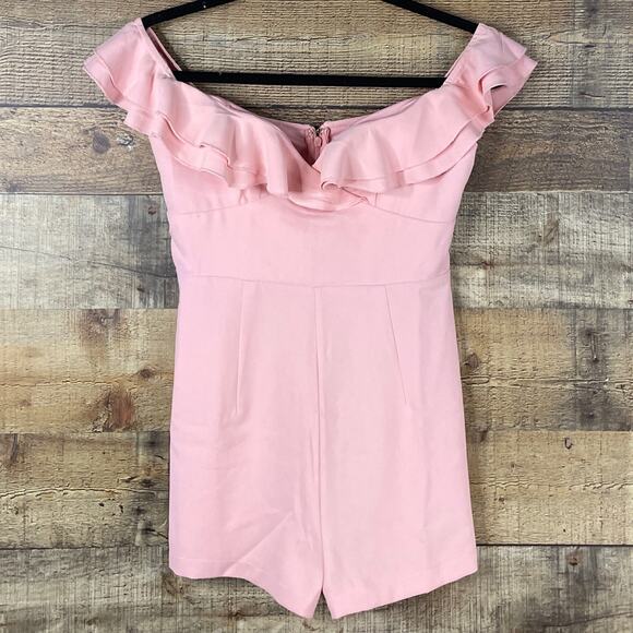 Superdown Jada Ruffle Shorts Romper Off The Shoulder Blush Pink Size Small - Picture 2 of 10
